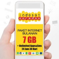 Internet INDOSAT - Unlimited APPS - Indosat 7GB (3G/4G)+20GB Apps&Sms sesama 24jam, 30hari